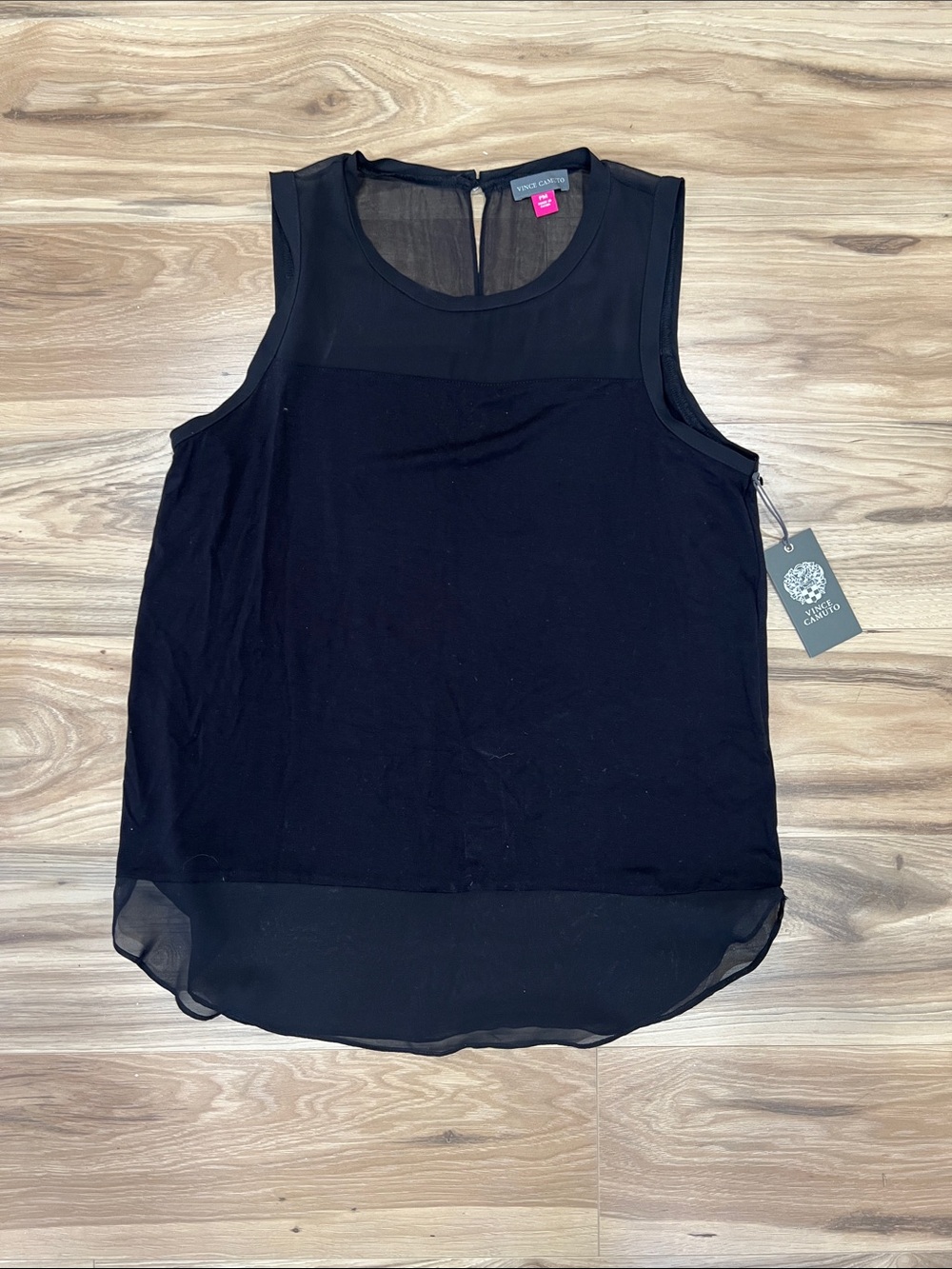 Vince Camuto Black Sheer Yoke & Hem Sleeveless Camisole